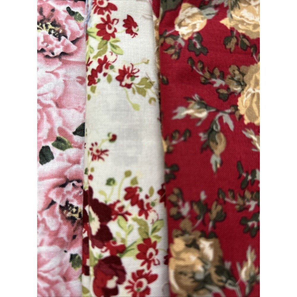 Floral Print Fabric Quilting Crafts Sewing Art Project Cotton Prints Lot of 3